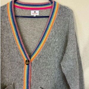 Sundry Gray Cardigan with Colorful Rainbow Trim Size 2 (Medium)
